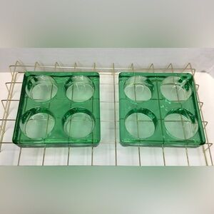 Set of 2 Vintage Blenko Style Square Green Glass Cube Tea Light Candle Holders